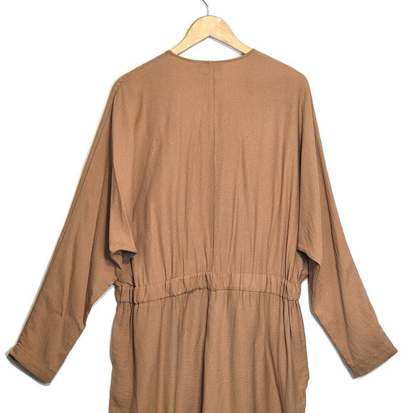 ASOS Tan Brown Relaxed Fit Jumpsuit 14 Scoop Neck Straight Leg Casual Chic - Picture 8 of 12